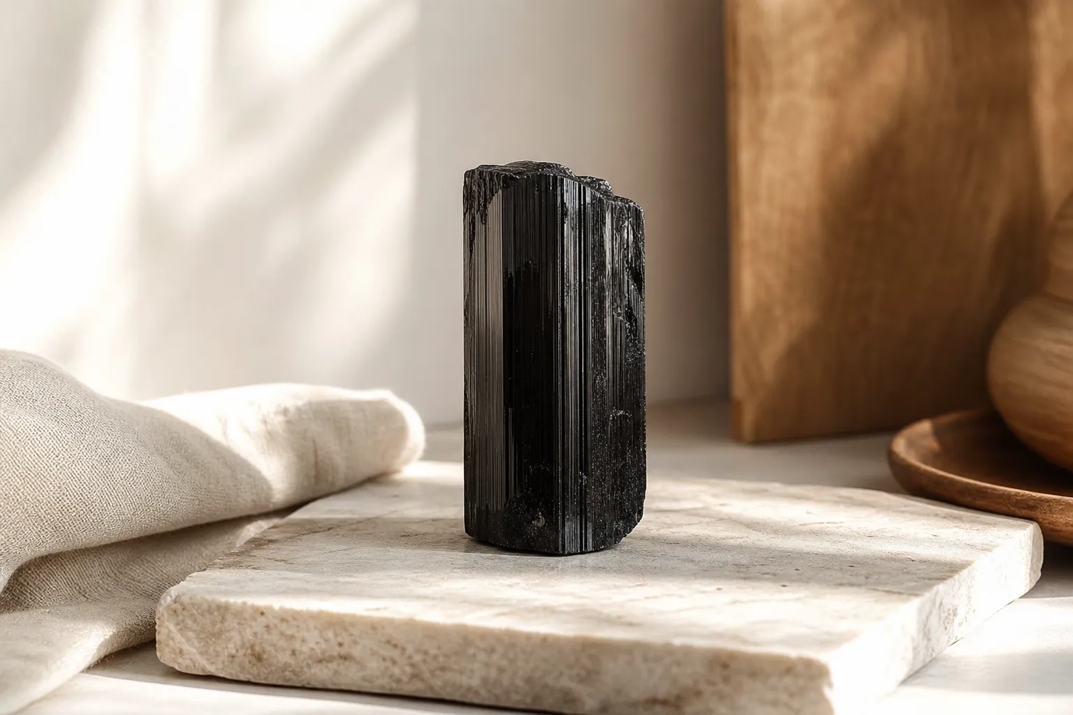 Dark crystal displayed on a pale surface to show one clear contrast relationship