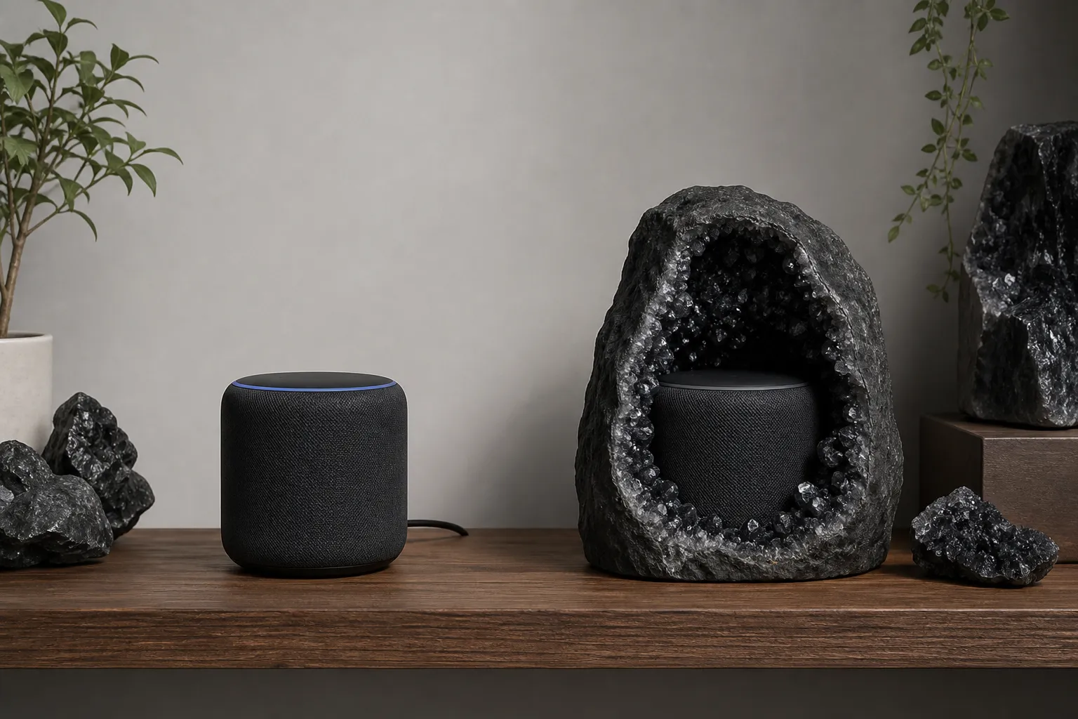 Open smart speaker placement compared with a blocked mineral enclosure risk
