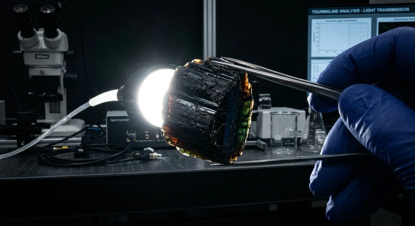Black tourmaline edge illuminated by high-intensity light