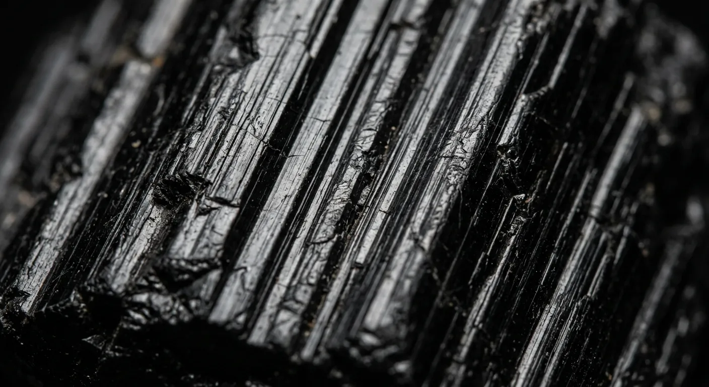 Macro view of vertical striations on black tourmaline